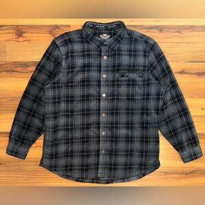 Harley Davidson Fleece Button Up Shirt 2XL Biker Grunge Moto Plaid Workwear